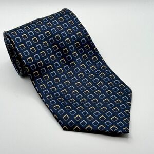 NEO Bill Blass Men's Blue Yellow‎ Geometric Navy Silk Neck Tie, 59" Long 4" Wide